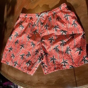 Men's Coral Palm-Print Boardies Swim Shorts